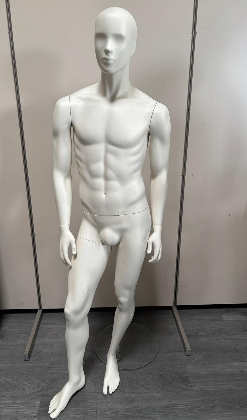 Mannequin homme complet sur socle en verre – fibre de verre blanc mat – H184 cm