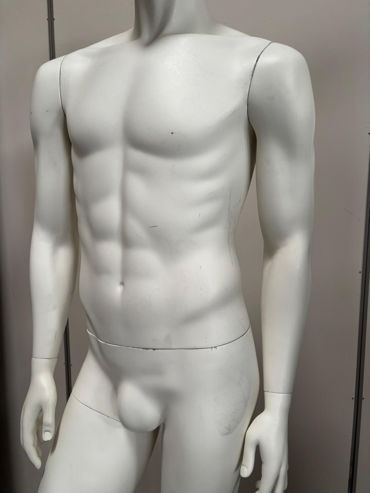 Mannequin homme complet sur socle en verre – fibre de verre blanc mat – H184 cm