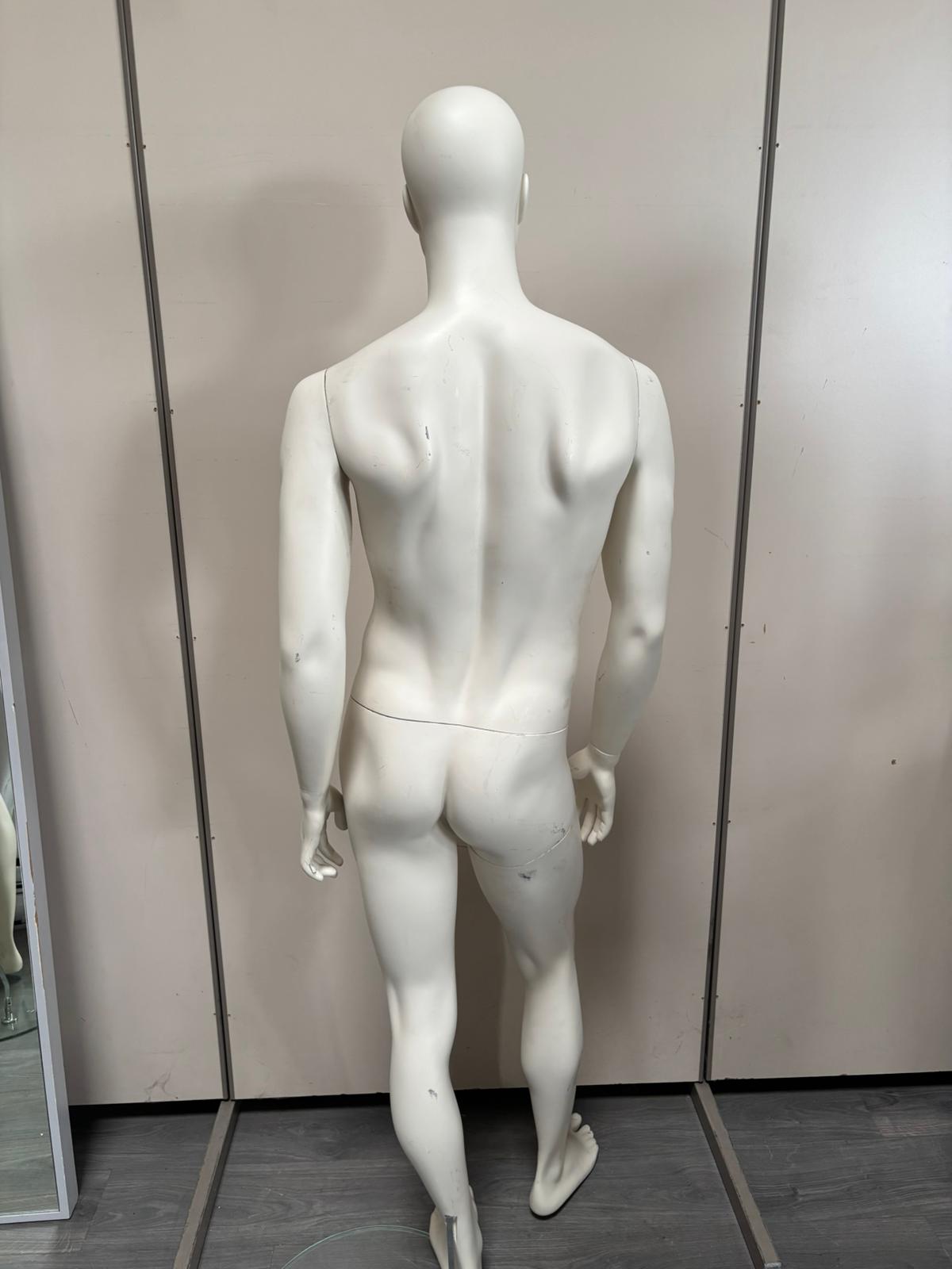 Mannequin homme complet sur socle en verre – fibre de verre blanc mat – H184 cm