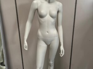 Mannequin femme complet sur socle en verre – fibre de verre blanc mat – H177 cm