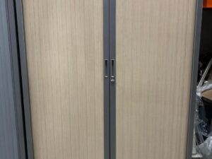 Armoire haute de bureau métallique gris et bois – L120 x l43 x H198 cm