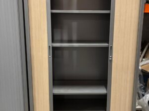 Armoire haute de bureau métallique gris et bois – L120 x l43 x H198 cm