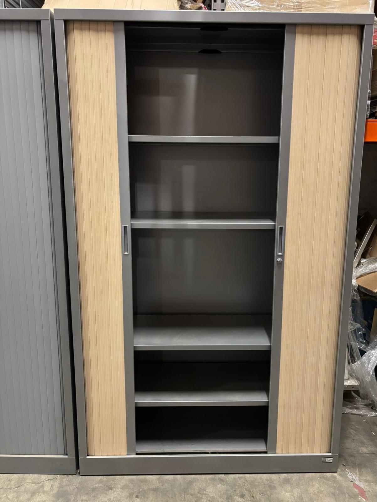 Armoire haute de bureau métallique gris et bois – L120 x l43 x H198 cm