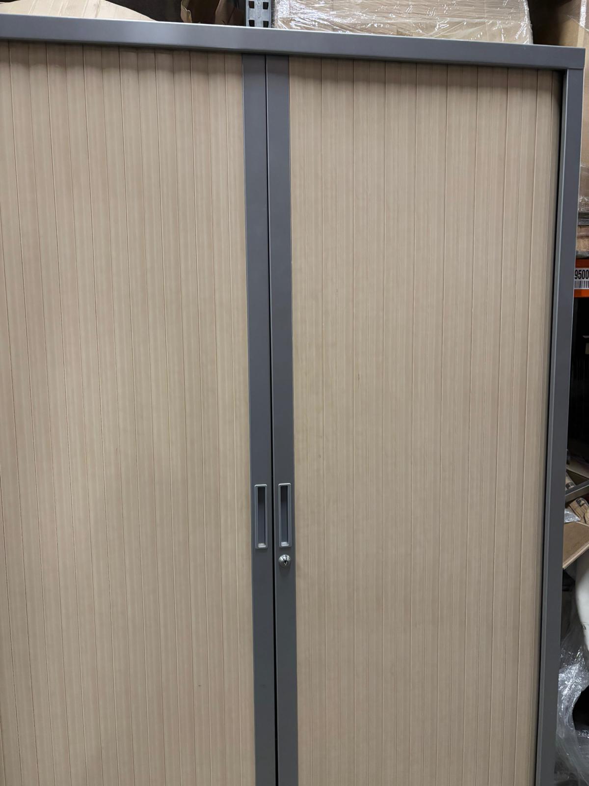Armoire haute de bureau métallique gris et bois – L120 x l43 x H198 cm