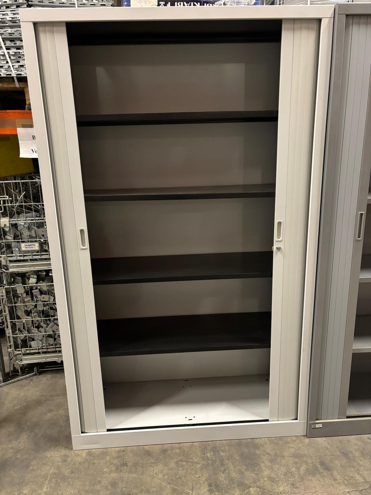 Armoire haute de bureau métallique grise – L120 x l43 x H198 cm