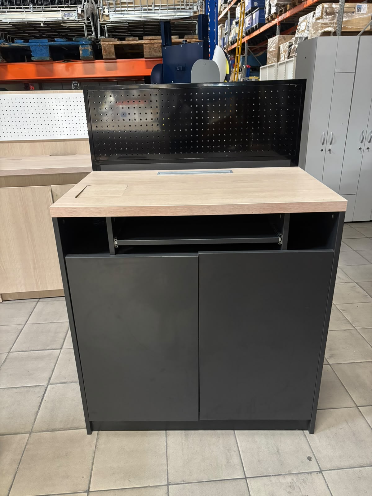 Comptoir d'atelier bois et noir avec plaque métallique – L100 cm