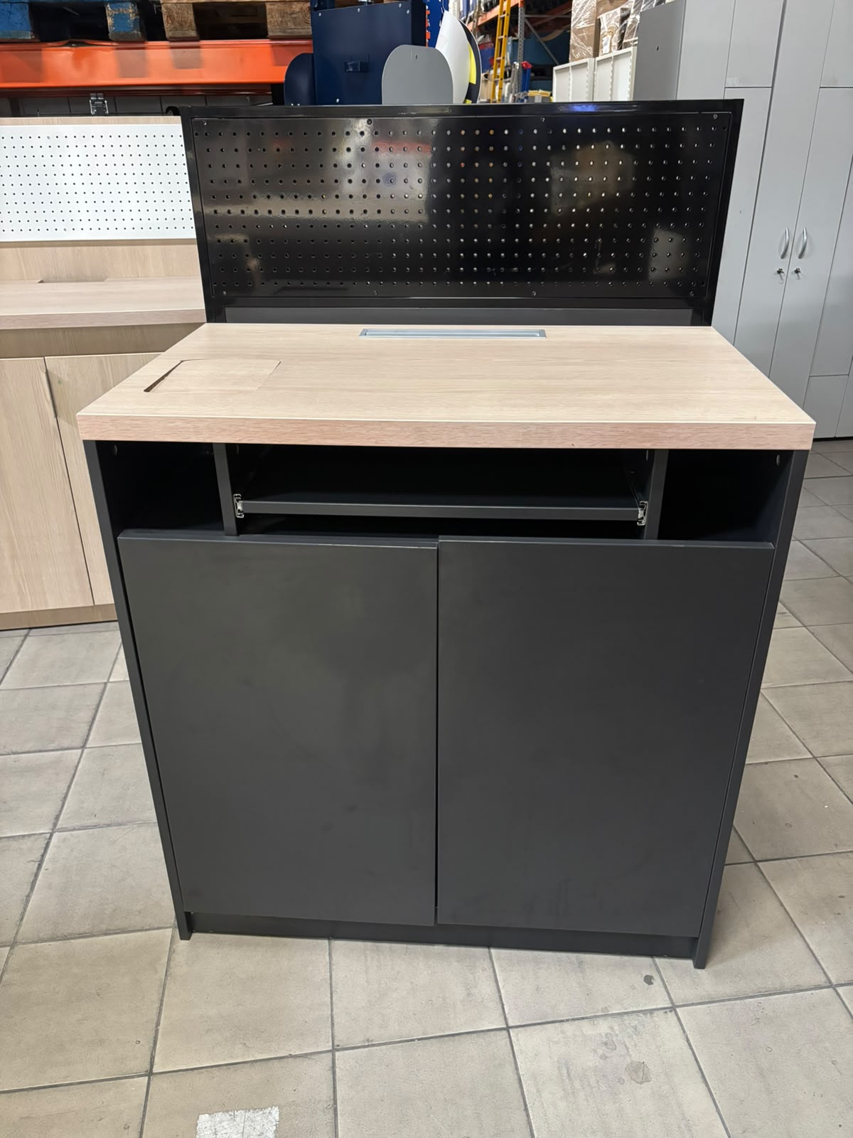 Comptoir d'atelier bois et noir avec plaque métallique – L100 cm