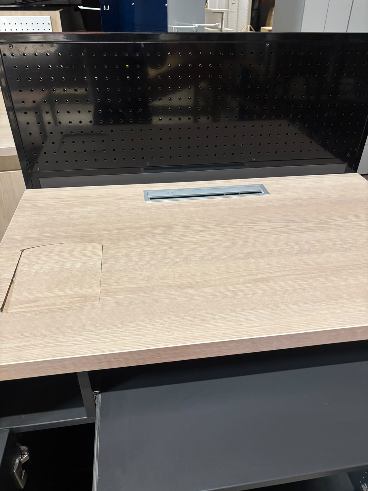 Comptoir d'atelier bois et noir avec plaque métallique – L100 cm