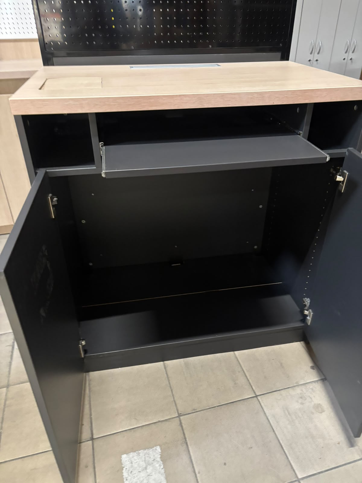 Comptoir d'atelier bois et noir avec plaque métallique – L100 cm