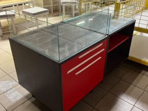 Double bac soldeur gris et rouge avec tiroir – L133 cm
